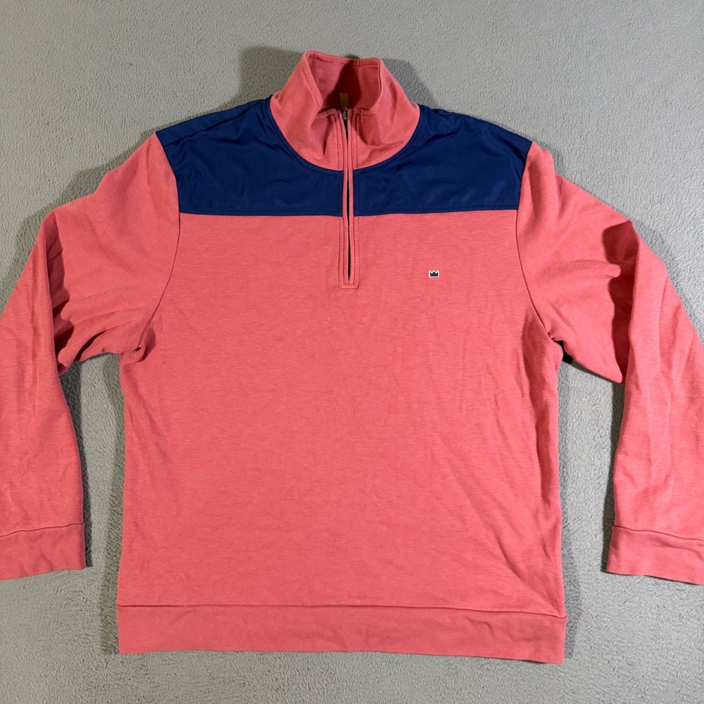 Crown &‎ Ivy Mens 1/4 Zip Pullover Coral Blue Long Sleeve Sweatshirt Casual
